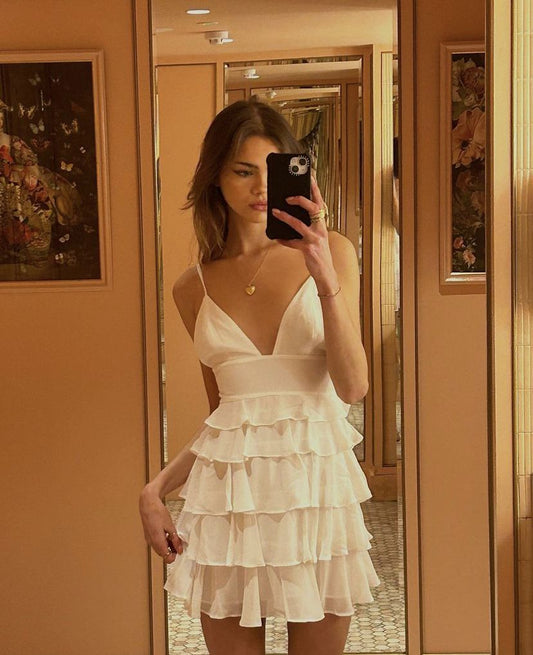Princess A Line Spaghetti Straps Layer Chiffon Short Homecoming Dress 19th Birthday Outfits C6001