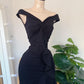 Modest Mermaid Black Off The Shoulder Satin Ruffle Short Homecoming Dress 20th Birthday Outfits C6003