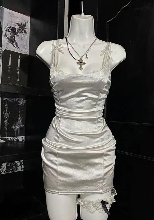 Sheath Mermaid Spaghetti Straps Satin Short Homecoming Dress 19th Birthday Outfits C6005