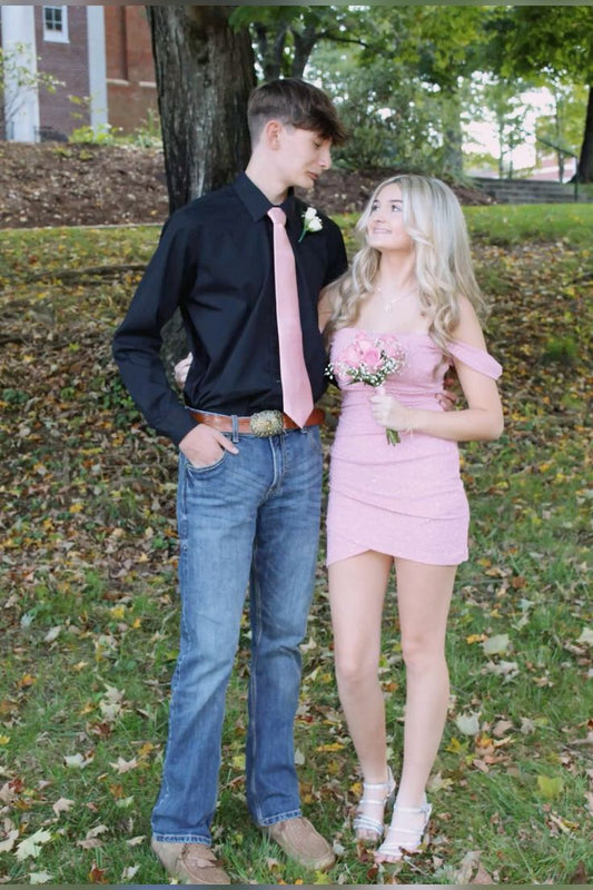 Lovely Pink Mermaid Off The Shoulder Satin Short Homecoming Dress 21th Birthday Outfits C6007