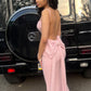 Pretty Mermaid Spaghetti Straps Pink Satin Backless Long Prom Dress,Formal Dress C6012