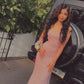 Pretty Mermaid Spaghetti Straps Pink Satin Backless Long Prom Dress,Formal Dress C6012