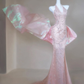 Gorgeous Mermaid Halter Light Pink Satin Beaded Long Prom Dress,Formal Evening Dress C6019