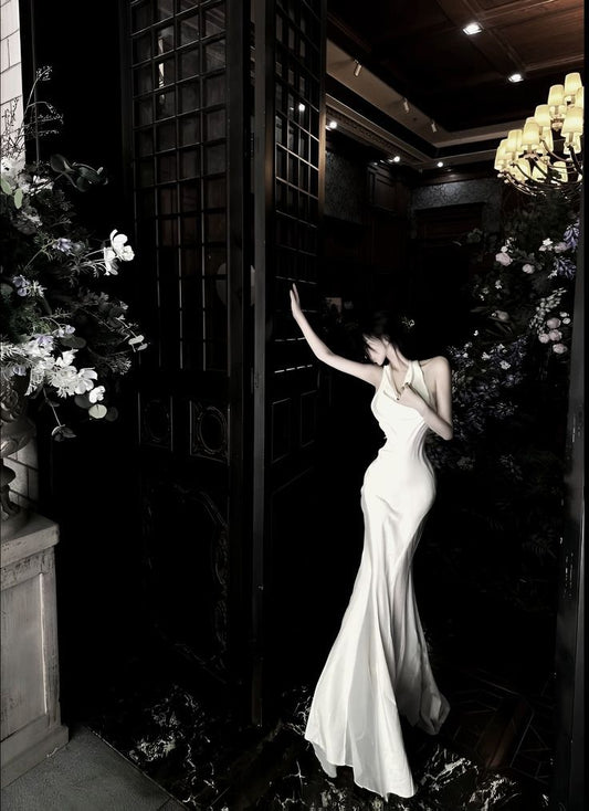 Charming Mermaid Halter Satin Long Prom Dress,Formal Evening Dress C6021