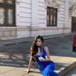 Unique Royal Blue Mermaid V Neck Satin Long Prom Dress,Formal Evening Dress C6024
