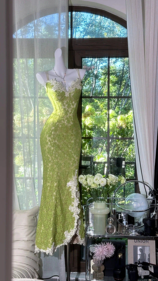 Pretty Mermaid Spaghetti Straps Lace Long Prom Dress,Formal Evening Dress C6025