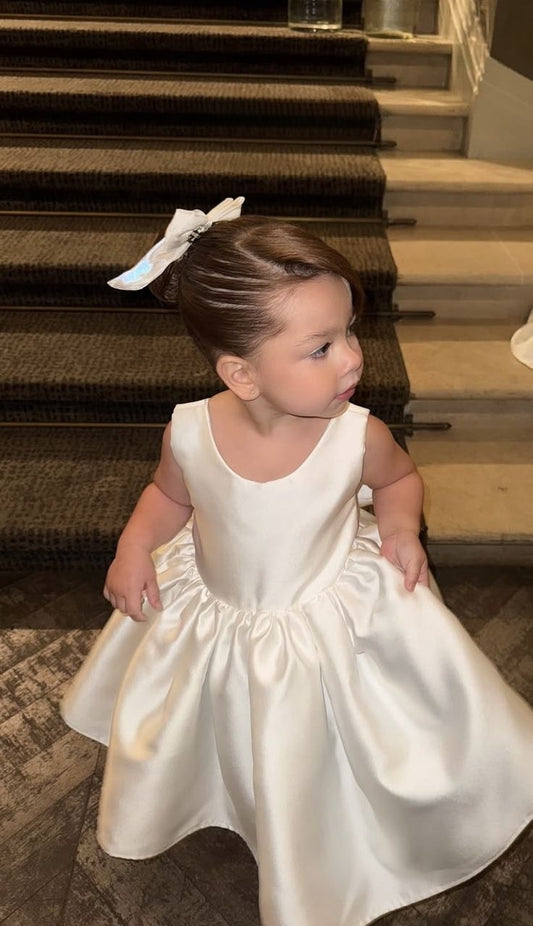 Princess Ball Gown Satin Back With Bow Flower Girl Dress C6027