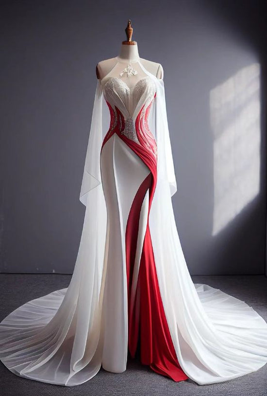 Chic High Neck Mermaid Prom Dress with Flowers & Beads