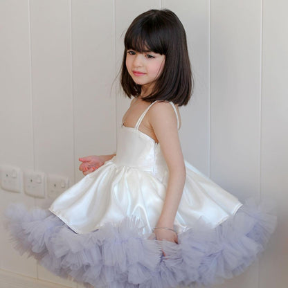 Robe de bal princesse à bretelles spaghetti en satin et tulle pour fille C6031