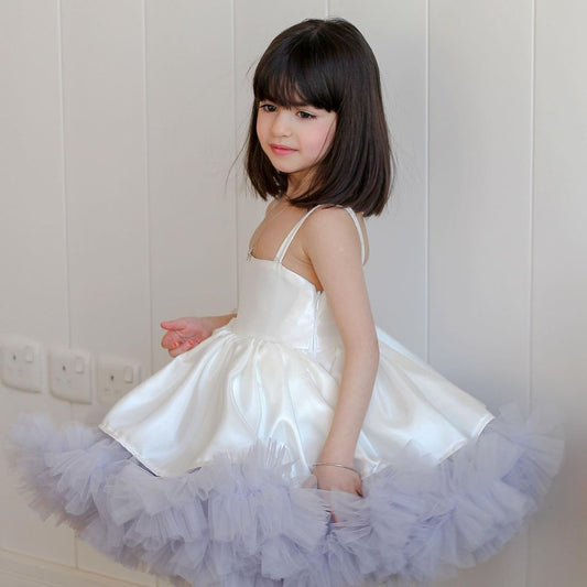 Princess Ball Gown Spaghetti Straps Satin Tulle Flower Girl Dress C6031
