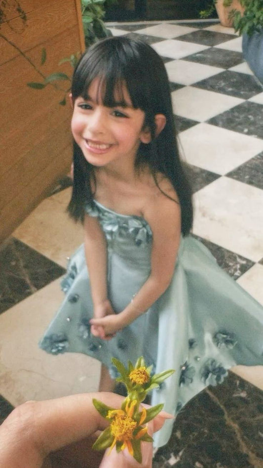 Pretty A Line Strapless Satin Applique Flower Girl Dress C6032