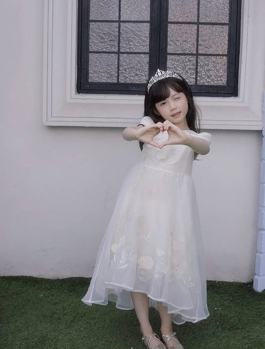 Unique A Line Satin Tulle Short Sleeves Flower Girl Dress C6033