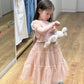 Sweet A Line Two Piece Satin Tulle Short Sleeves Flower Girl Dress C6034
