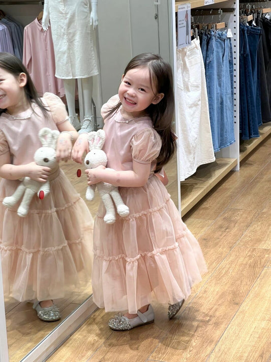 Sweet A Line Two Piece Satin Tulle Short Sleeves Flower Girl Dress C6034
