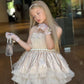 Princess Ball Gown Satin Tulle Beaded With Gloves Flower Girl Dress C6035