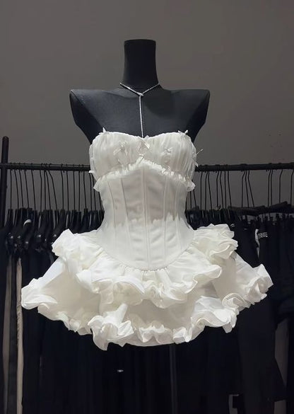 Cute A Line Strapless Tiered Satin Short Homecoming Dress 18th Birthday Outfits C6037