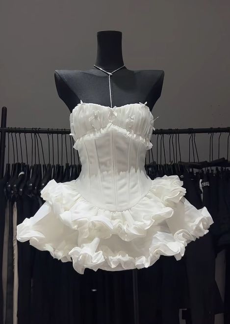 Cute A Line Strapless Tiered Satin Short Homecoming Dress 18th Birthday Outfits C6037