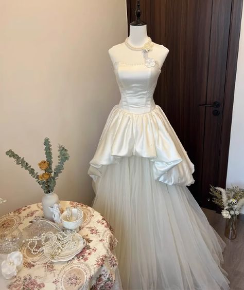 Princess A Line Strapless Satin Tulle Long Prom Dress,Wedding Dress,Evening Dress C6041