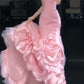 Unique Mermaid Pink Strapless Satin Tulle Long Prom Dress, Evening Dress C6045