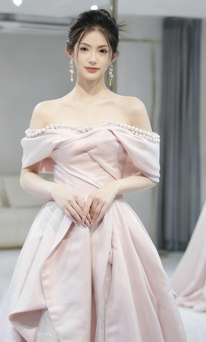 Beautiful A Line Off The Shoulder Pink Satin Tulle Sequin Long Prom Dress, Evening Dress C6046