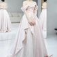Beautiful A Line Off The Shoulder Pink Satin Tulle Sequin Long Prom Dress, Evening Dress C6046