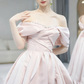 Beautiful A Line Off The Shoulder Pink Satin Tulle Sequin Long Prom Dress, Evening Dress C6046