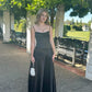 Elegant Black A Line Spaghetti Straps Satin Long Prom Dress, Evening Dress C6048