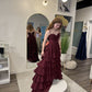 Chic A Line Spaghetti Straps Tiered Chiffon Lace Long Prom Dress, Evening Dress C6049