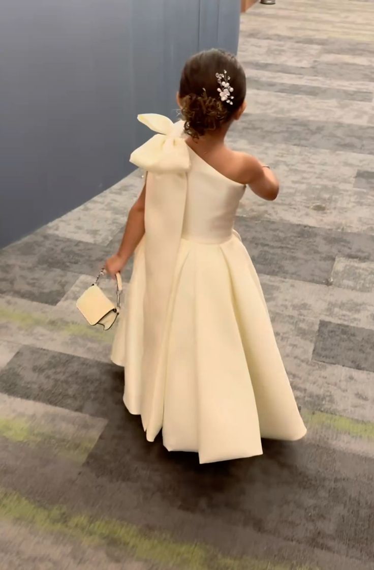 Cute A Line One Shoulder Satin With Bow Knot Flower Girl Dress C6050