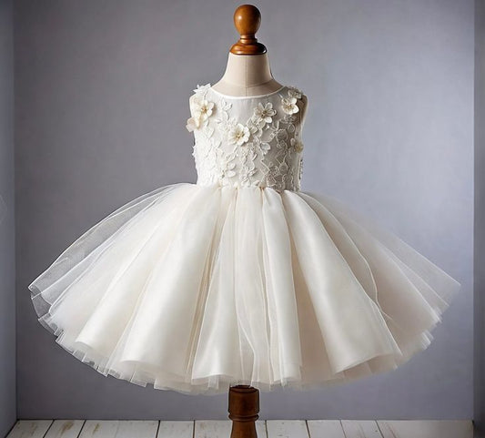 Sweet Ball Gown Satin Tulle Applique Flower Girl Dress C6051