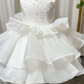 Pretty Ball Gown High Neck Satin Sequin Flower Girl Dress C6052