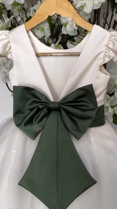 Chic Ball Gown Satin Tulle Ruffle Sleeves With Bow Knot Flower Girl Dress C6054