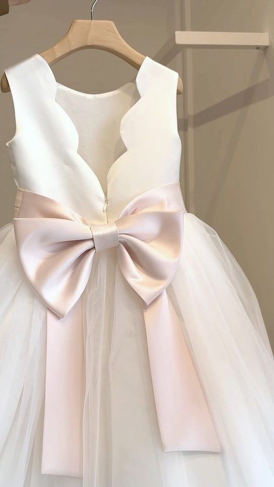 Pretty Ball Gown Satin Tulle Back With Bow Knot Flower Girl Dress C6055