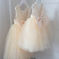 Princess Ball Gown Pearl Neck Satin Tulle Back With Bow Knot Flower Girl Dress C6056