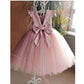 Pink Ball Gown Satin Tulle Ruffle Sleeves Back With Bow Knot Flower Girl Dress C6057