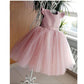 Pink Ball Gown Satin Tulle Ruffle Sleeves Back With Bow Knot Flower Girl Dress C6057