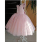 Pink Ball Gown Satin Tulle Ruffle Sleeves Back With Bow Knot Flower Girl Dress C6057