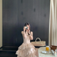 Sweet A Line Spaghetti Straps Satin Tiered Chiffon Long Prom Dress, Evening Dress C6063