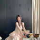 Sweet A Line Spaghetti Straps Satin Tiered Chiffon Long Prom Dress, Evening Dress C6063