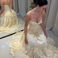 Pretty A Line Strapless Chiffon Lace Long Prom Dress, Evening Dress C6064