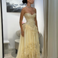 Pretty A Line Strapless Chiffon Lace Long Prom Dress, Evening Dress C6064