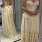 Pretty A Line Strapless Chiffon Lace Long Prom Dress, Evening Dress C6064