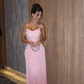 Romantic A Line Spaghetti Straps Pink Satin Sequin Tassel Long Prom Dress, Evening Dress C6065