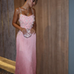 Romantic A Line Spaghetti Straps Pink Satin Sequin Tassel Long Prom Dress, Evening Dress C6065