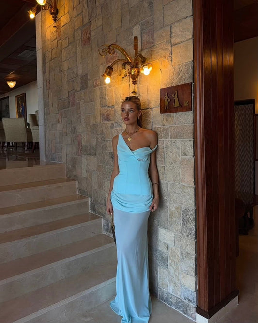 Chic Mermaid Off The Shoulder Chiffon Long Prom Dress, Evening Dress C6068