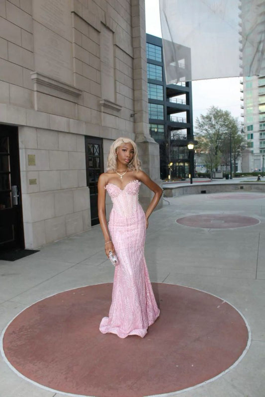 Charming Pink Mermaid Sweetheart Sequin Beaded Long Prom Dress, Evening Dress C6071