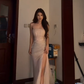 Shiny Mermaid Strapless Tulle Sequin Slit Long Prom Dress, Evening Dress C6077