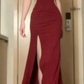 Formal Mermaid Off The Shoulder Burgundy Satin Slit Long Prom Dress, Evening Dress C6078