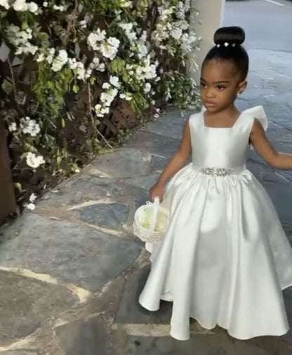 Cute A Line Satin Back With Bow Knot Flower Girl Dress C6081