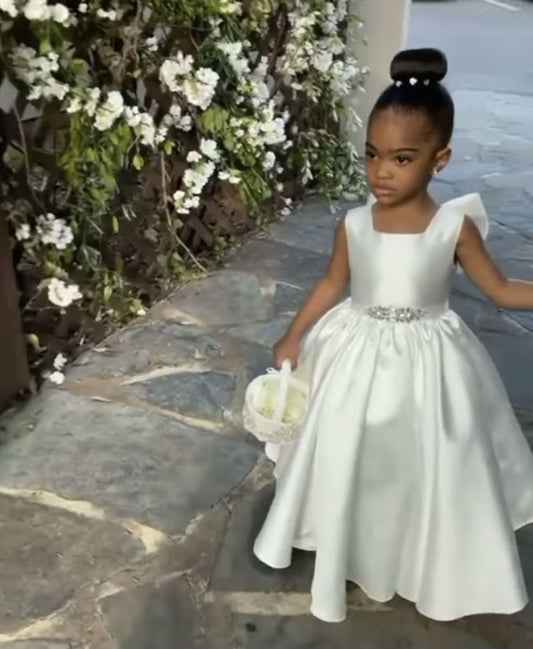 Cute A Line Satin Back With Bow Knot Flower Girl Dress C6081